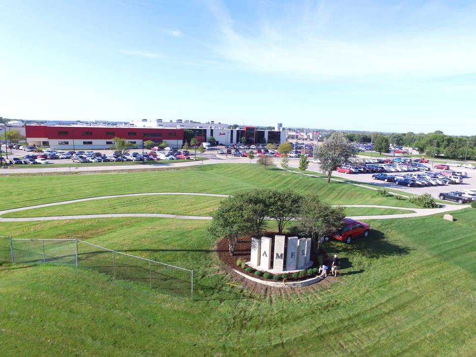 Arial view of Ames Signage on 13th street