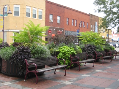 Benches and landscaping as part of the Downtown Ames beautification project